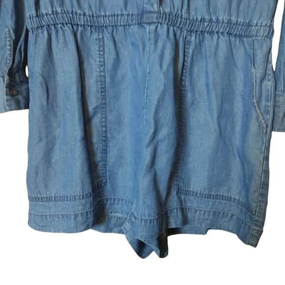Daily Ritual Women's Size 10/14/42 Long Sleeve Button Romper Shorts Jumpsuit - Picture 5 of 6
